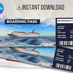 Cruise Boarding Pass Canva Editable Template, Cruise Surprise Vacation Gift Tickets, Vacation Trip, Travel Ticket Template