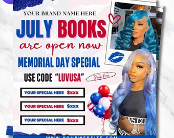 Folleto promocional de belleza del 4 de julio: Cabello, pestañas y cejas (plantilla de Canva, editable)