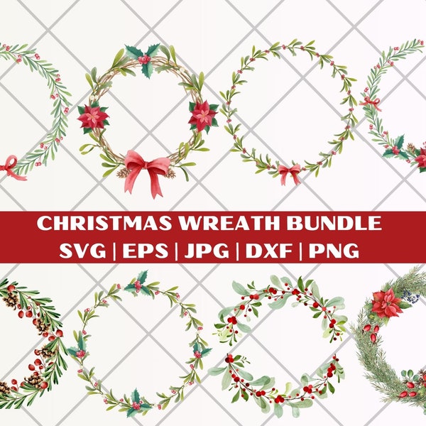 Christmas Wreath svg Bundle, Holly Wreath SVG, Christmas Decor svg, Christmas svg, Holiday Wreath svg, Cricut and Silhouette