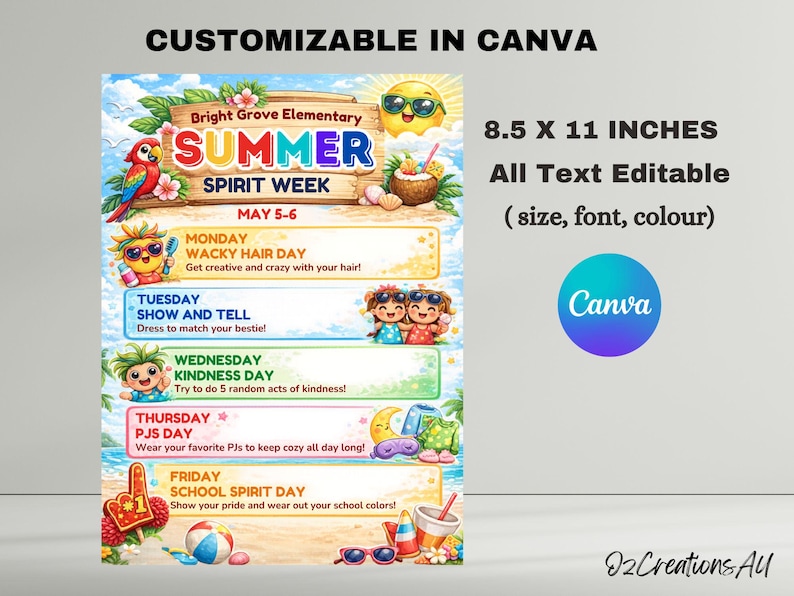Editable Summer Spirit Week Flyer Template, Printable Camp & Daycare ...