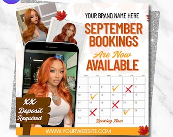 September Booking Flyer, Fall Season Sale Flyer, Editable Canva Template, Wig Install, Lashes, Nails, Braids, Fall Szn Booking Flyer