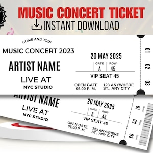 Bearbeitbares Konzertticket Canva-Vorlage, DIY-Konzertkarte, druckbares benutzerdefiniertes Konzertticket, Geschenk-Konzertkarte, Überraschungs-Konzertkarte