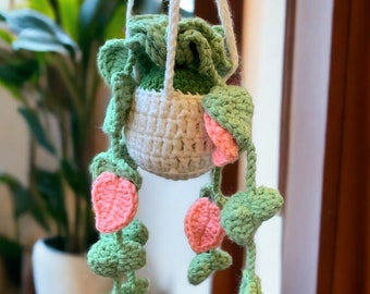 Handmade Crocheted Plant for Car, Crocheted Flower Pot Car Ornament, Decorative Car Plant, Feminine Car Accessories.