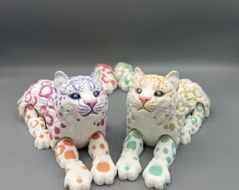 3D Printed Articulating Rainbow Snow Leopard: Fidget Toy