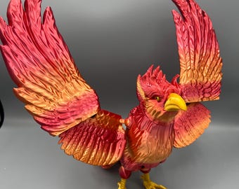 3D Printed Articulating Phoenix Toy: Red-Orange-Gold Flexi Bird
