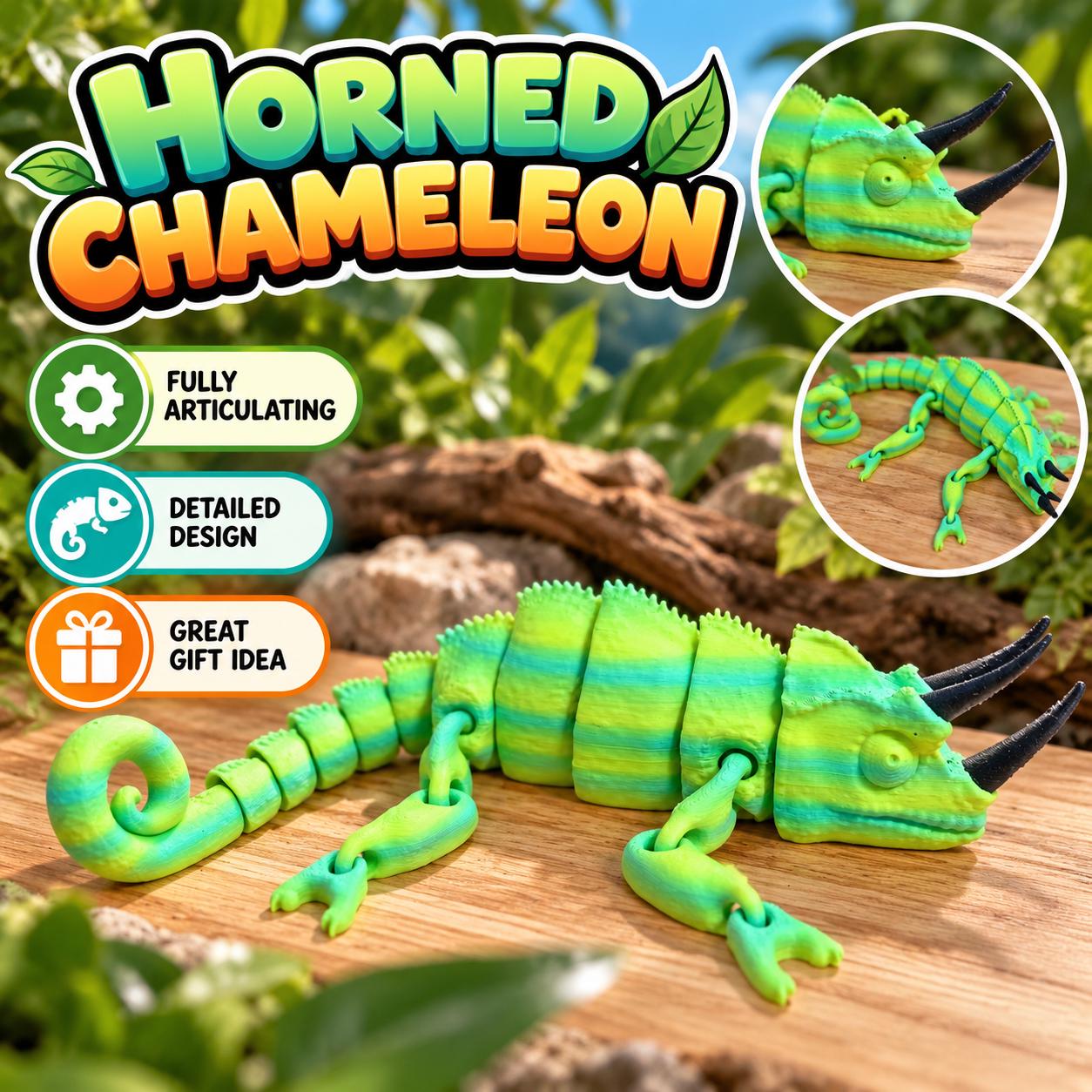 アート・デザイン・音楽 Plastic Toys hanlon Horned Chameleon Flex Toy: 3D Printed Reptile Fidget - Etsy