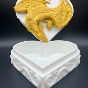 3D Printed Dragon Heart Jewelry Box: Gold Dragon, Medieval Storage
