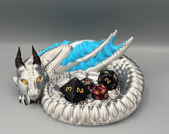 3D Printed Dragon Dice Holder: Silver Gaming Tray, DnD Accessory