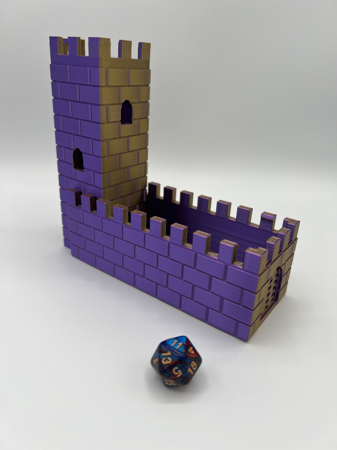 JstFrU DND Dice Tower With Tray For Role Playing Game,Dungeons And Dragons, D&D,TRPG,7 PCS Dice Included,Perfect Ancient Roman Castle Theme Dice Rolling Tower (Classic Grey