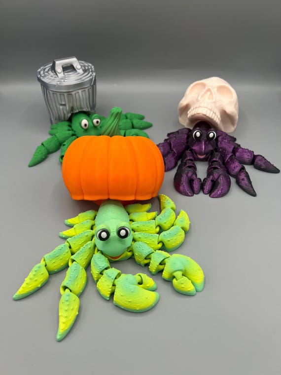 3D Printed Articulating Hermit Crab: Halloween, Skull, or Trash