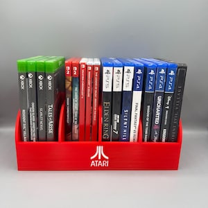 Pudełko do przechowywania gier Atari drukowane w 3D | Organizer do gier wideo | Uchwyt na gry na PS5, PS4, Xbox, Nintendo Switch | Organizer na biurko do gier w stylu retro