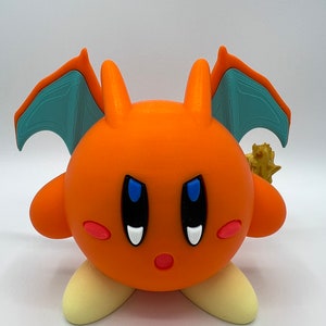 Kirbarizard Figurine - Kirby x Charizard Mashup - Gift for Anime Fans - Gift for Kirby Fans - Gift for Pokemon Fans - Kirby Themed Model