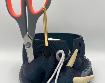 3D Printed Dragon Yarn Bowl: Burnt Titanium Knitting & Crochet Tool Holder
