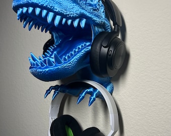 3D Printed T-Rex Headphone Hanger: Wall Mounted Dinosaur Headset Holder