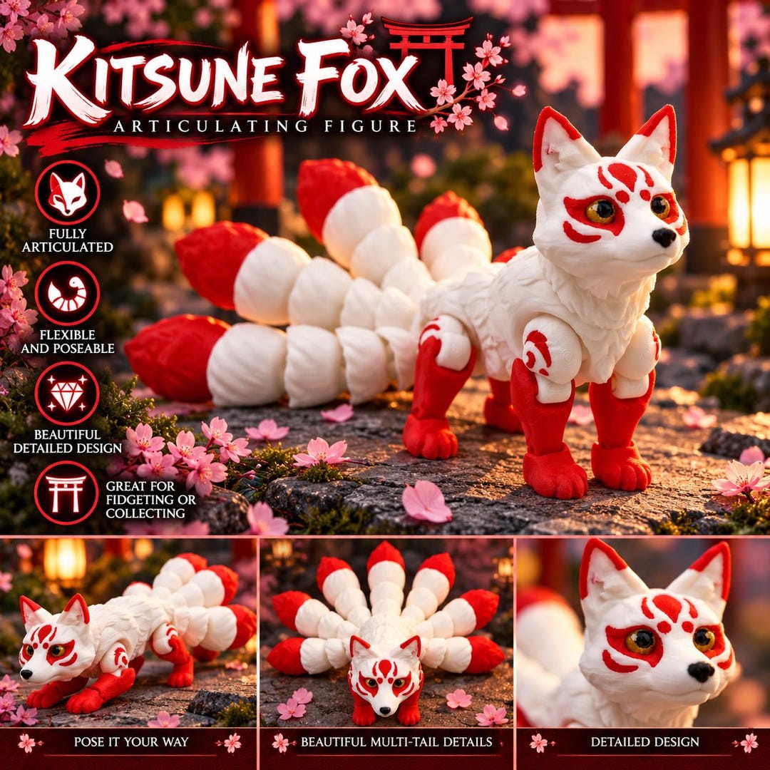 k*★様 Stress Free ApparatusⅡ 3D Printed Kitsune Figurine: Articulated Flexible Fidget Toy - Etsy