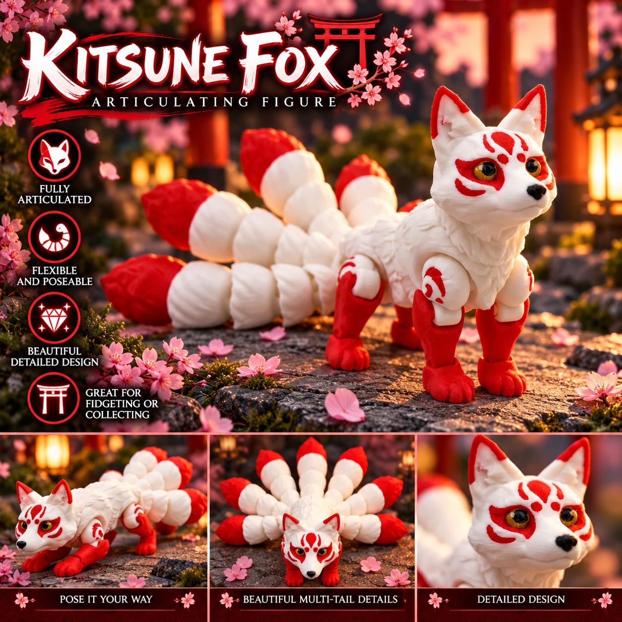 3D Printed Kitsune Figurine: Articulated Flexible Fidget Toy - Etsy
