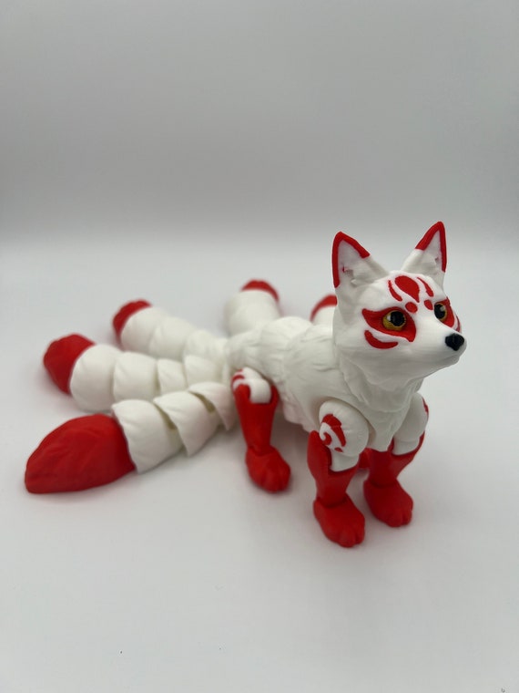 3D Printed Kitsune Figurine: Articulated Flexible Fidget Toy - Etsy
