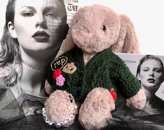 Handmade Crochet Taylor ‘Reputation’ Inspired Jellycat Cardigan, To Fit Medium Bashful Bunny