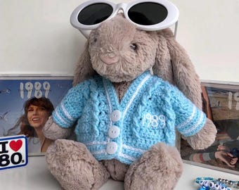 Handmade Crochet ‘1989’ Inspired Cardigan, Made To Order To Fit Jellycat Medium Bashful Bunny