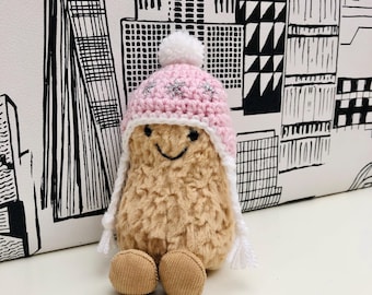 Gorro de invierno de ganchillo hecho a mano con orejeras para esquiar, para Jellycat Amuseables Peanut