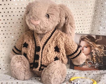 Handmade Crochet ‘Fearless’ Inspired Cardigan, Made To Order To Fit Jellycat Medium Bashful Bunny