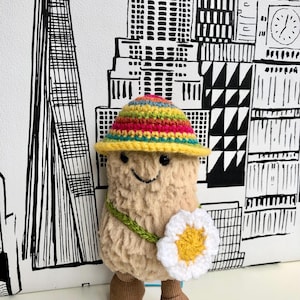 Handmade Crochet Festival Outfit - For Jellycat Amuseables Peanut - Stripe Hat & Flower