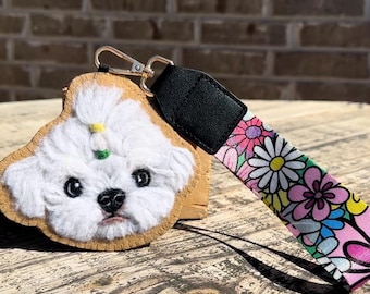 Custom Needle Wool Felted Dog Pet Portrait Keychain