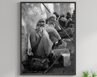 India Street Babas (BW) RISHIKESH, INDIA - Wall Art Print, Instant Digital Download, Wall Art, Trendy Decor, Photography, Printable Wall Art