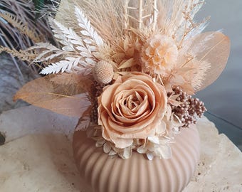 Blumenvasen-Arrangement für getrocknete Blumen, konservierte Blumen, neutrale Wohndekoration, rustikale Wohndekoration, echte Blumen in atemberaubender Vase
