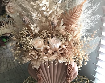 Dried Flower Arrangement in Vase, Neutral Earthy Blush Tones, Lasts Years