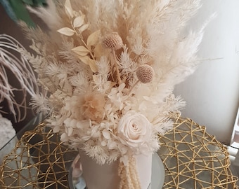 Dried flower potted arrangement,  neutral flowers, white floral bouquet, pretty everlasting flowers, real natural flowers that last years
