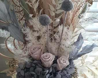 Neutral Dried Flower Arrangement, White and grey Floral Bouquet, Everlasting Flowers