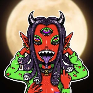 NSFW Sexy Intergalactic Halloween Devil Waifu Glitter Sticker, Halowe