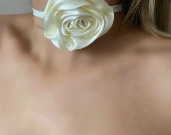100% silk satin flower choker White necklace rose Bridesmaid gifts Silk flower Victorian choker Hair tie Silk belt Trendy neck accessory