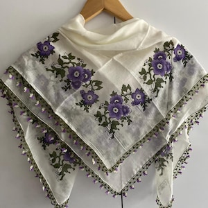 Vintage Lace Scarf bead Purple Turkish Traditional Oyalı Yazma