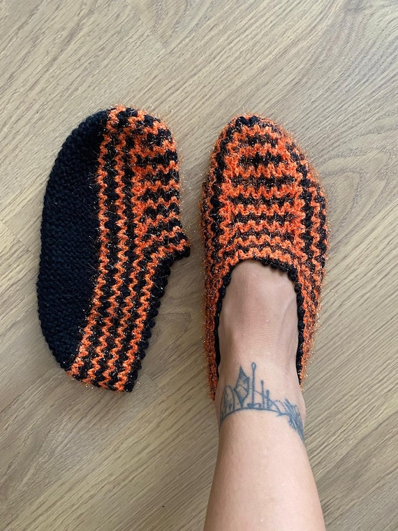 Handmade Knitted Turkish Slippers, Colorful Turkish Patik, Women