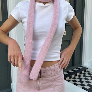 スキニーモヘアスカーフ、ニットスキニースカーフ、スタイリッシュなモヘアスカーフ、薄くて長いスカーフ、ふわふわスカーフ、ファッションスカーフ