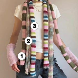 Bufanda fina de punto, elegante bufanda de mohair, fina y larga, mullida, de moda, a rayas.