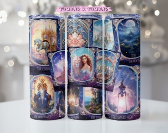 Tarot Card Tumbler Wrap, Fairytale Tarot Cards 20oz Skinny Sublimation Design, Tumbler PNG Digital Download, Tarot Cards Tumbler Design