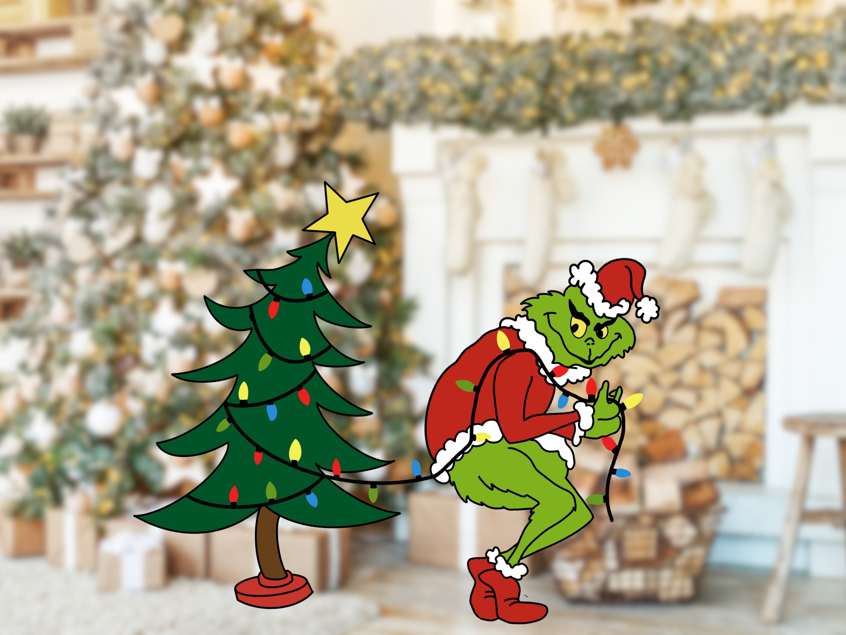 Grinch Stealing Christmas Decor, BIG SIZE DECOR, Yard Art Display, Printable Cardboard Cutout