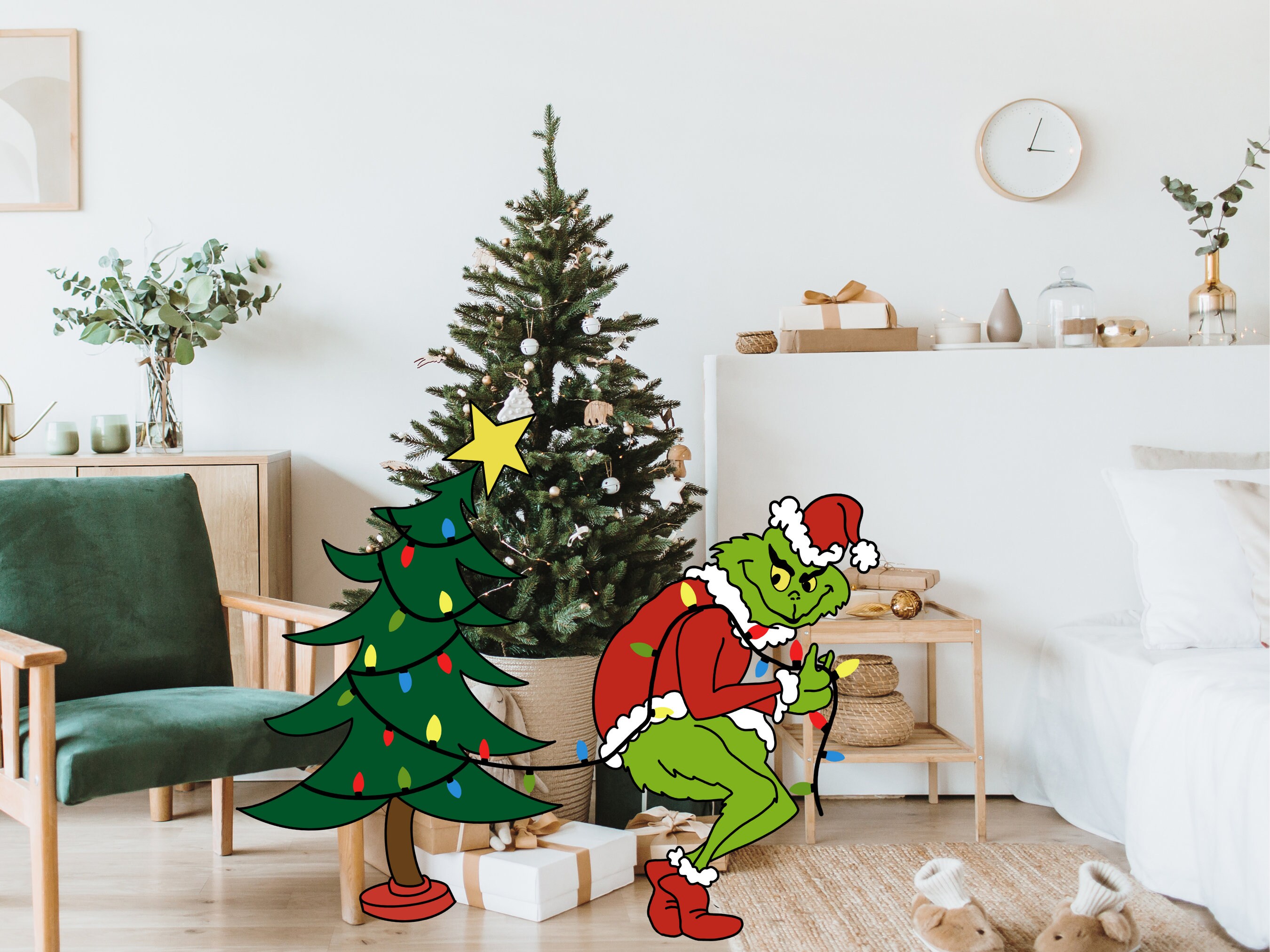 Grinch Stealing Christmas Decor, BIG SIZE DECOR, Yard Art Display, Printable Cardboard Cutout