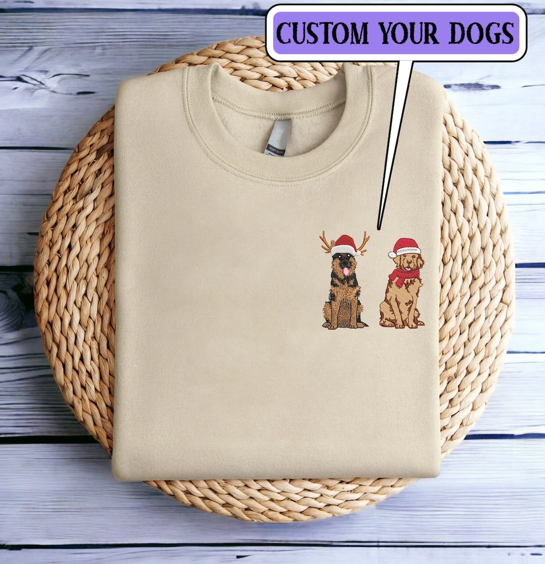 Embroidered Personalize Christmas Dog Sweatshirt Custom Christmas Dog Sweater Women Christmas