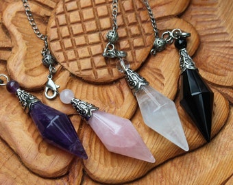 Divination Crystal Pendulum-Amethyst-Rose Quartz-Black Obsidian-Clear Quartz