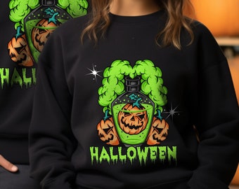Halloween Sweatshirt, Witch Potion, Creepy Pumpkins, Unisex Crewneck Sweatshirt, Perfect for Halloween Party, Trick-or-Treat, Free Shipping
