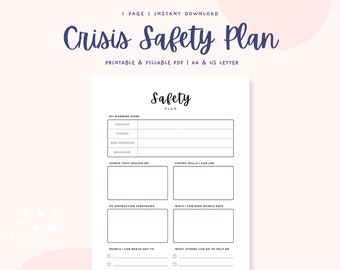 Crisis Safety Plan - Safety Plan Mental Health Worksheet, Crisis Plan, Coping Skills, Therapy Worksheets Therapy Journal, Anxiety Journal