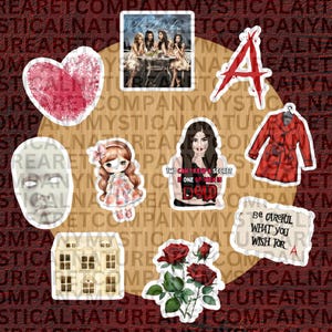 Pretty Girl Stickers, TV Show Stickers, PLL Stickers, Alison, A, Red Coat, Dolls, Murder Mystery Show, Little Liars, Dollhouse, Roses