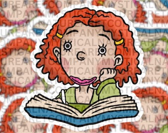 Ginger Girl Reading Bookish Vinyl Sticker, Reading Lovers Gift Waterproof Kindle Decal