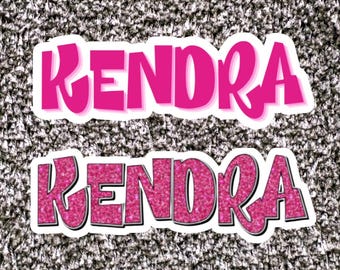 Custom Y2K Pink Glitter Name Sticker, Retro 90s Font Laptop Decal
