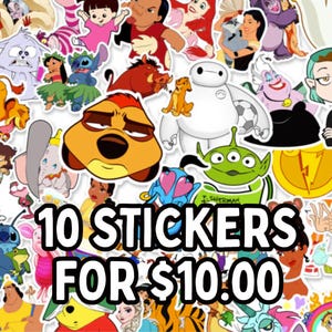 10PCS Random Disney Sticker Bundle, Kids and Adult Die Cut Vinyl Stickers, Characters, Movie, and TV Show, Mystery Bundle, Affordable, Bulk