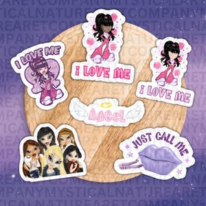 I Love Me Stickers, Y2K Doll Vinyl Stickers, Pink and Purple, Lips, 2000 Aesthetic Stickers, Angel Stickers, Halo, Angel Wings, Brat